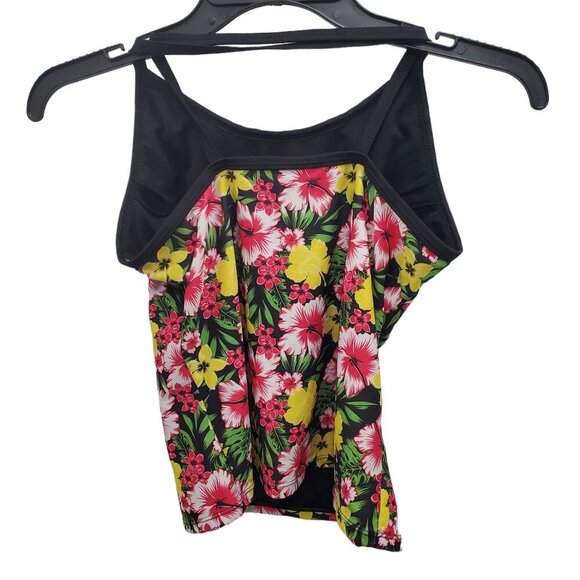Bobbie Brooks Women's Black Multicolor Hibiscus X-Back Tankini‎ Swim Top L - Picture 5 of 5